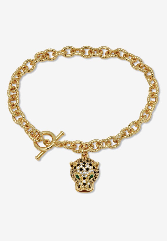 Marquise Cut Green Crystal Goldtone Charm Bracelet, 8 Inches, , alternate image number 3