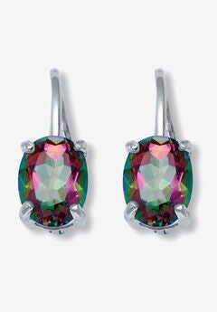3.20 Tcw Oval Cut Genuine Mystic Fire Topaz Sterling Silver Drop Earrings