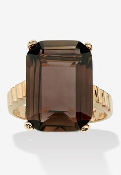 Yellow Gold-Plated Genuine Smoky Quartz Ring