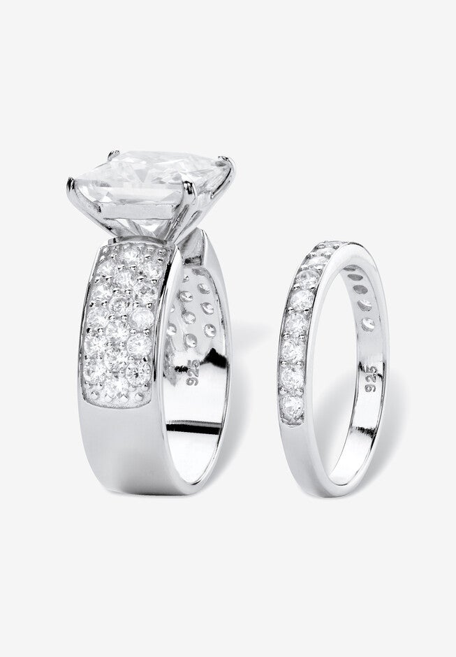 4.80 Tcw Cubic Zirconia Platinum-Plated Sterling Silver 2-Piece Bridal Ring Set, , on-hover image number null