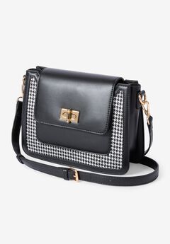 Faux Leather & Houndstooth Crossbody