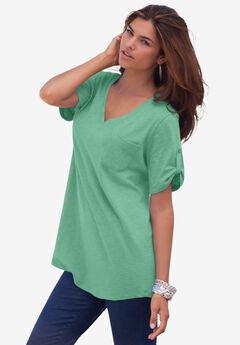 Plus Size Slub V-Neck Boyfriend Tunic Top