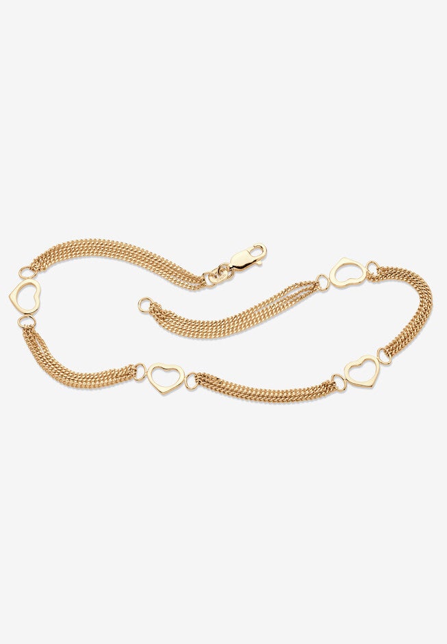 Yellow Gold-Plated Sterling Silver Ankle Bracelet (7.5Mm), 10 Inches, GOLD, hi-res image number 0