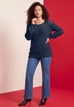 Plus Size Crochet Pullover Sweater with Sweetheart Neckline