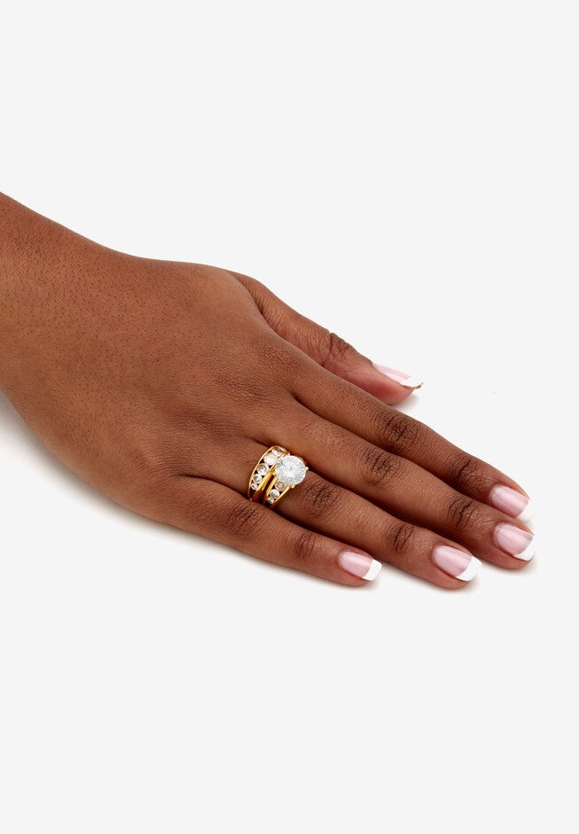 Gold-Plated Round Cubic Zirconia Bridal Ring Set, , alternate image number 3