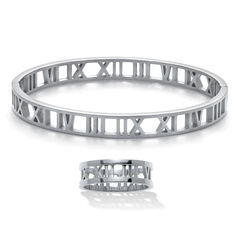Roman Numeral Stainless Steel Bracelet and Ring Set