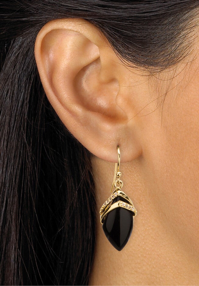 Yellow Gold-Plated Marquise Shaped Onyx And Round Ring Cubic Zirconia (1/2 Cttw) Jewelry, , alternate image number 4