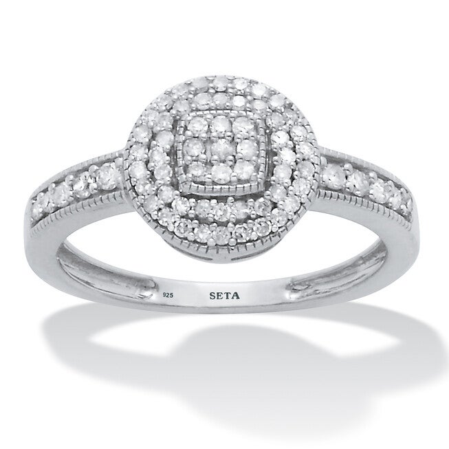 .30 TCW Diamond Sterling Silver Halo Engagement Ring, WHITE, hi-res image number 0