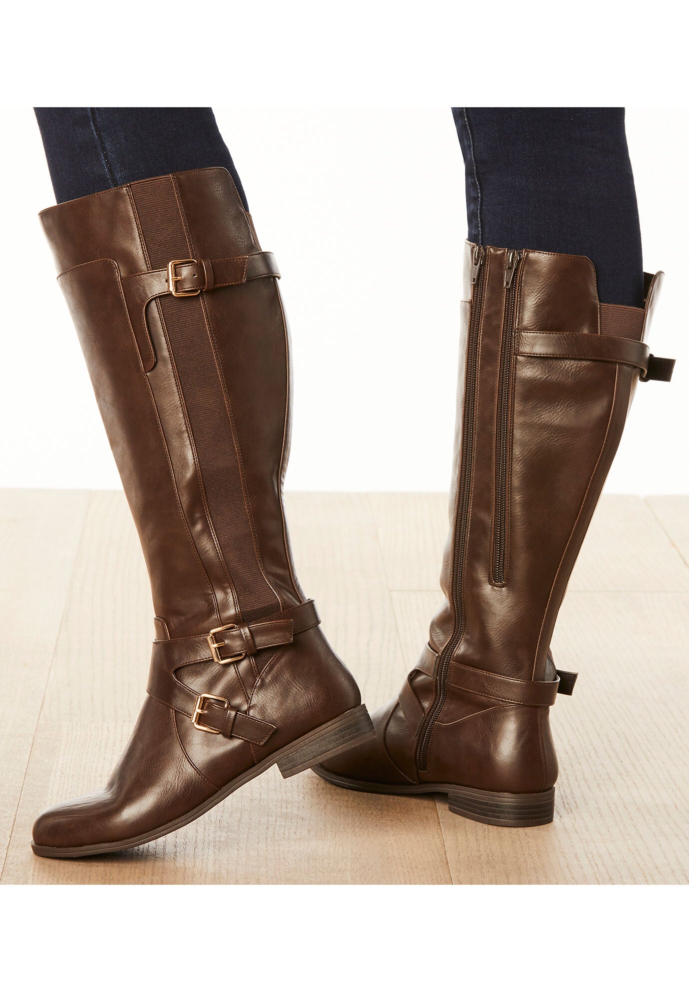 The Whitley Wide Calf Leather Boots Navy Woman Within