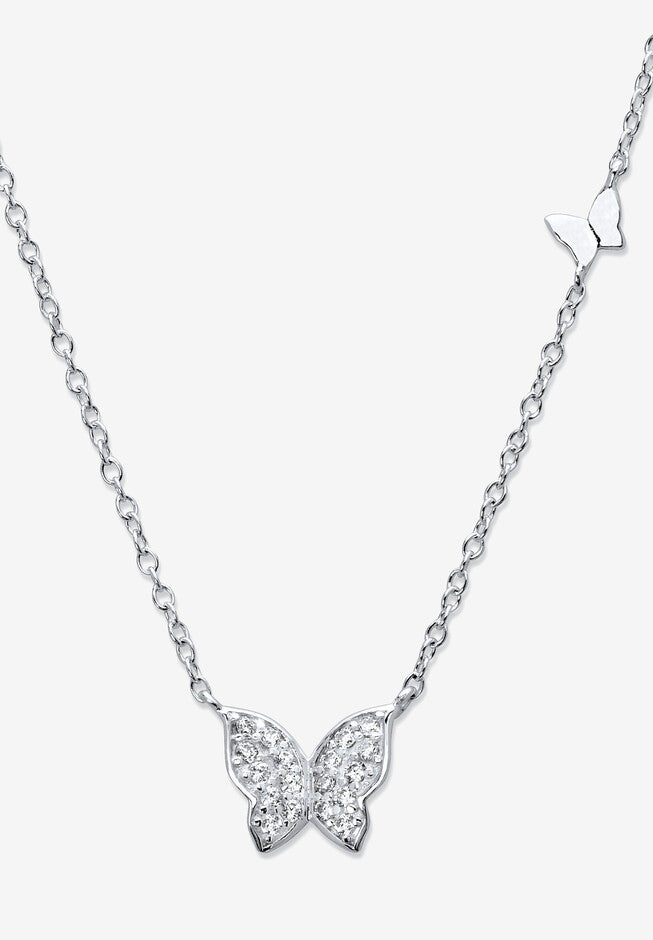 .16 Tcw .925 Sterling Silver Cubic Zirconia Butterfly Necklace 18 inches-20 inches, WHITE, hi-res image number null