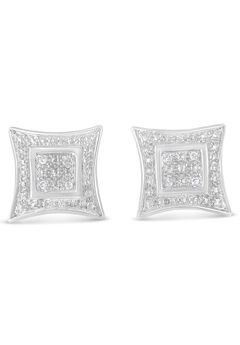 Sterling Silver Diamond Accented 4Stone Four Pointed Star Shaped Halostyle Stud Earrings