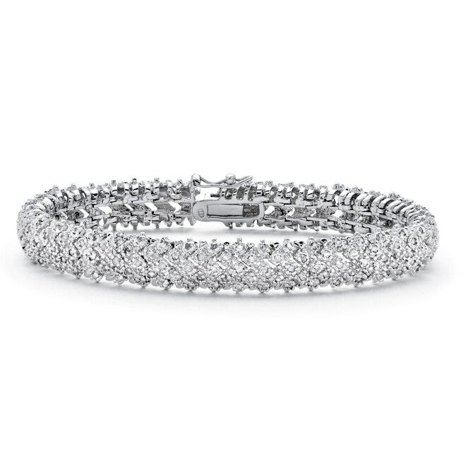 1 TCW Diamond Snake-Link Bracelet Platinum-Plated, WHITE, hi-res image number 0