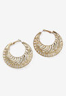 Goldtone Round Crystal Leaf Hoop Earrings, , on-hover image number null