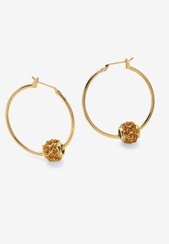 Goldtone Charm Hoop Earrings (32mm) Round Simulated Birthstone