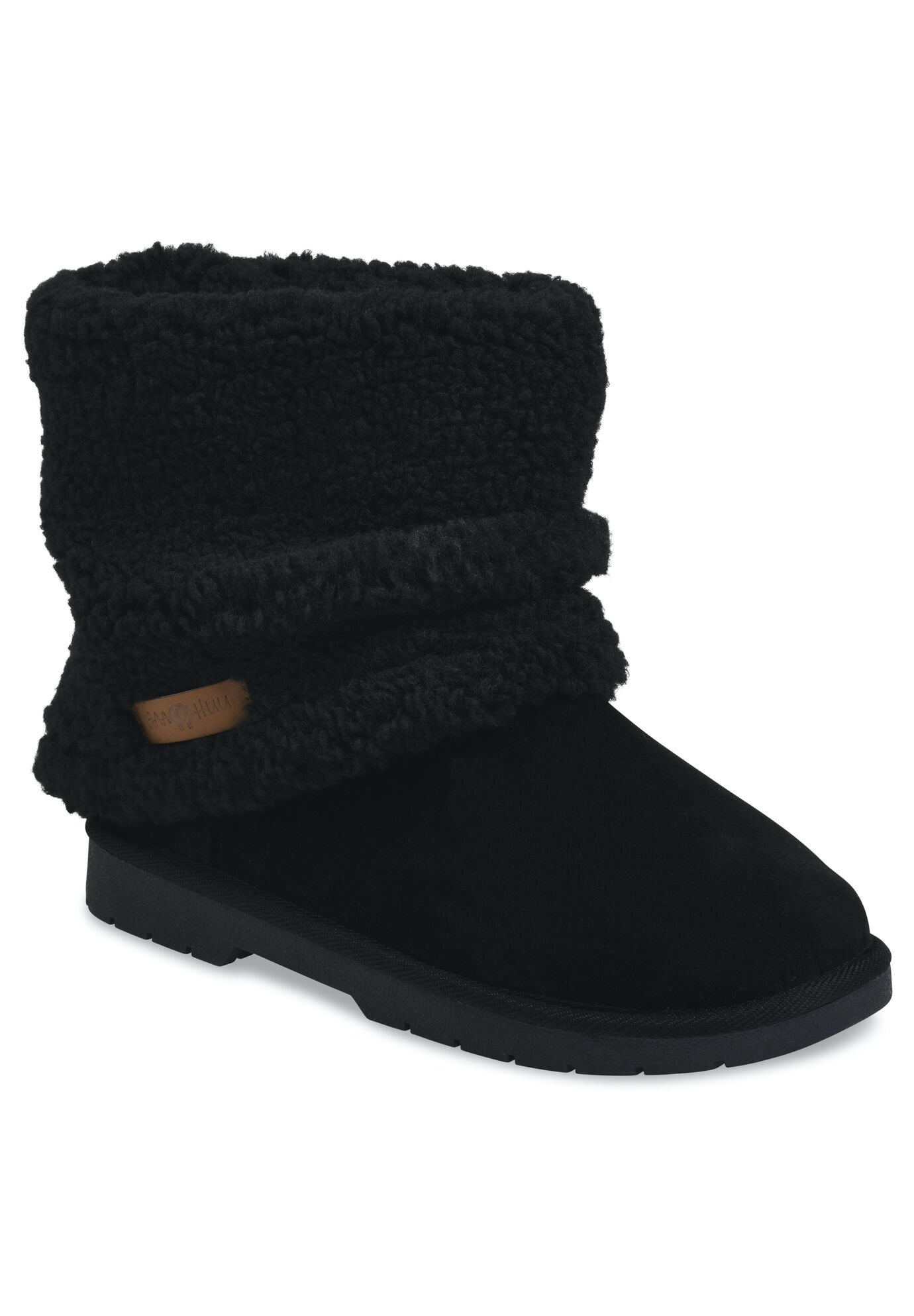 Faux Suede With Berber Cuff Ankle Boot, BLACK, hi-res image number 0