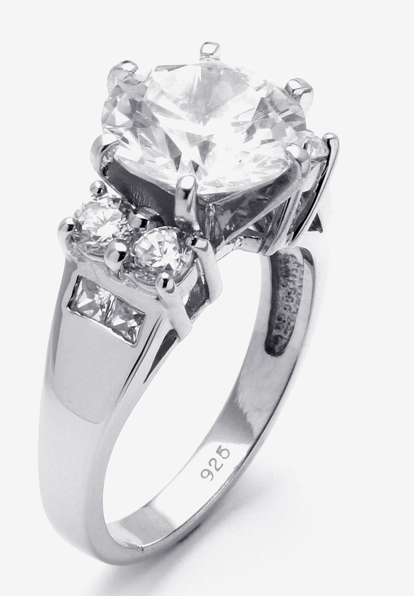 4.66 Tcw Round Cubic Zirconia Ring In Platinum-Plated Sterling Silver, , on-hover image number 1