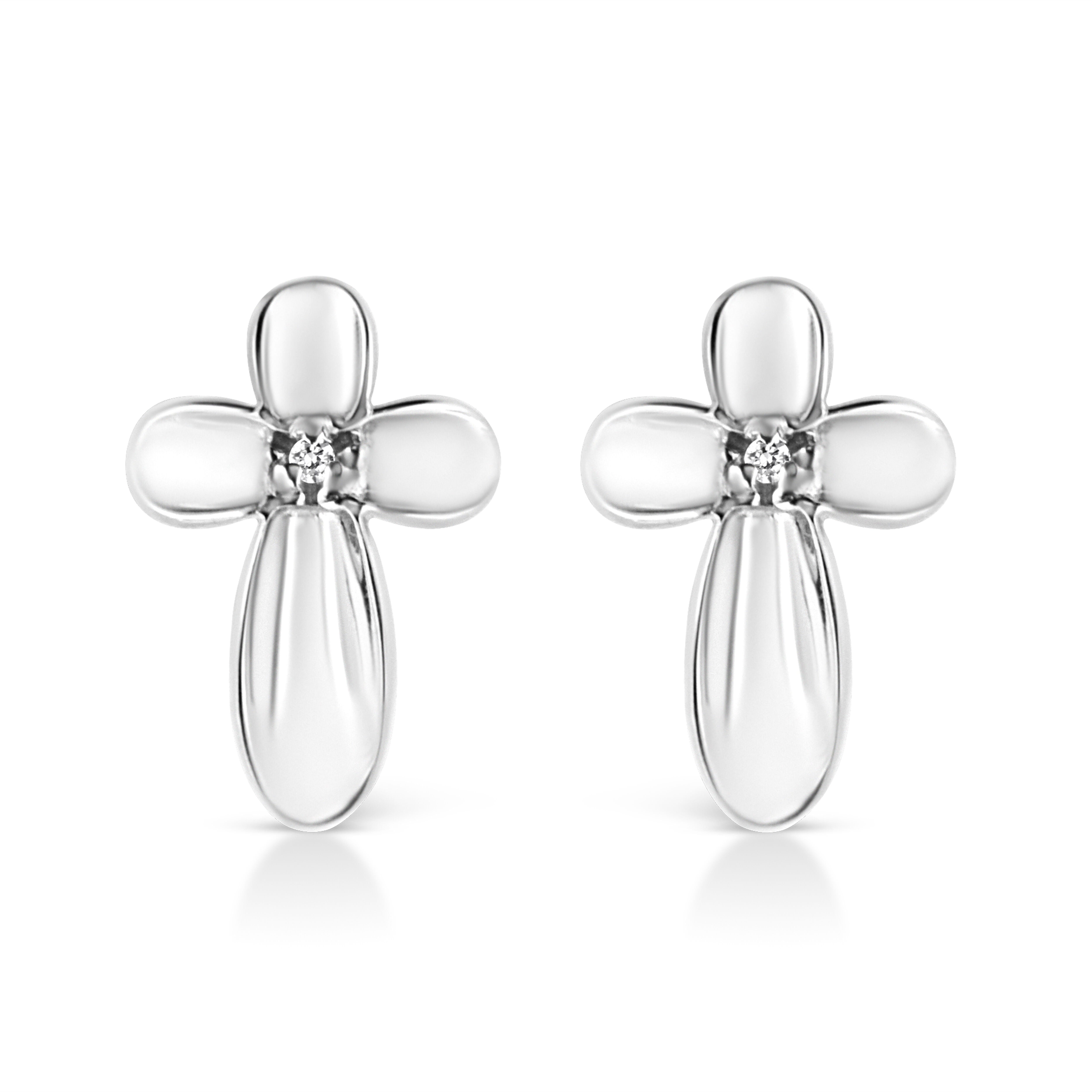 .925 Sterling Silver Prong Set Diamond Accent Floral Cross Stud Earring (I-J Color, I1-I2 Clarity), WHITE, hi-res image number 0