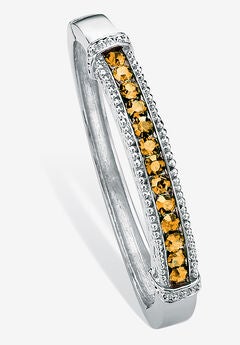 Round Birthstone Bangle Bracelet In Silvertone Jewelry