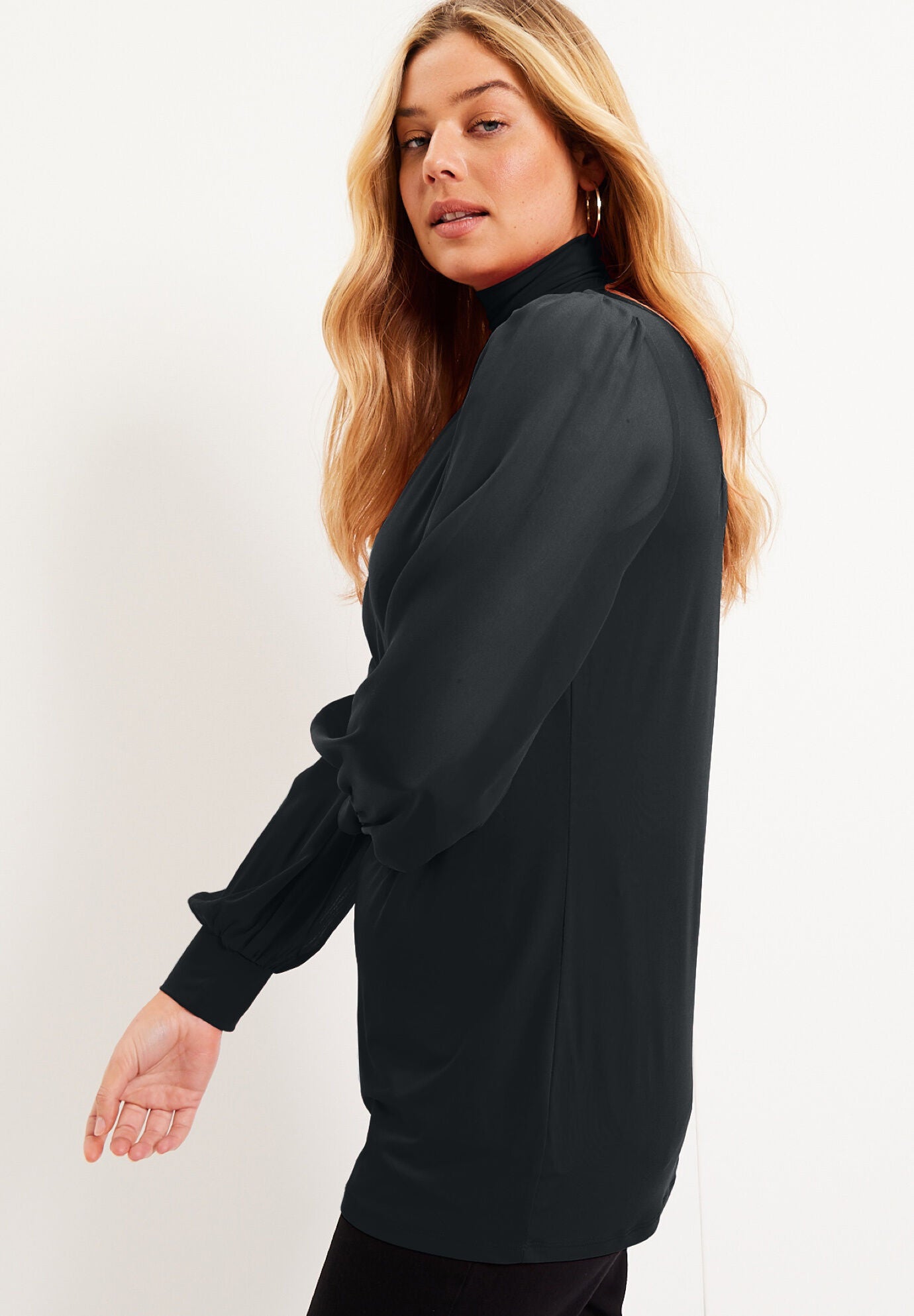 Sheer-Sleeve Mockneck Top, , alternate image number 2