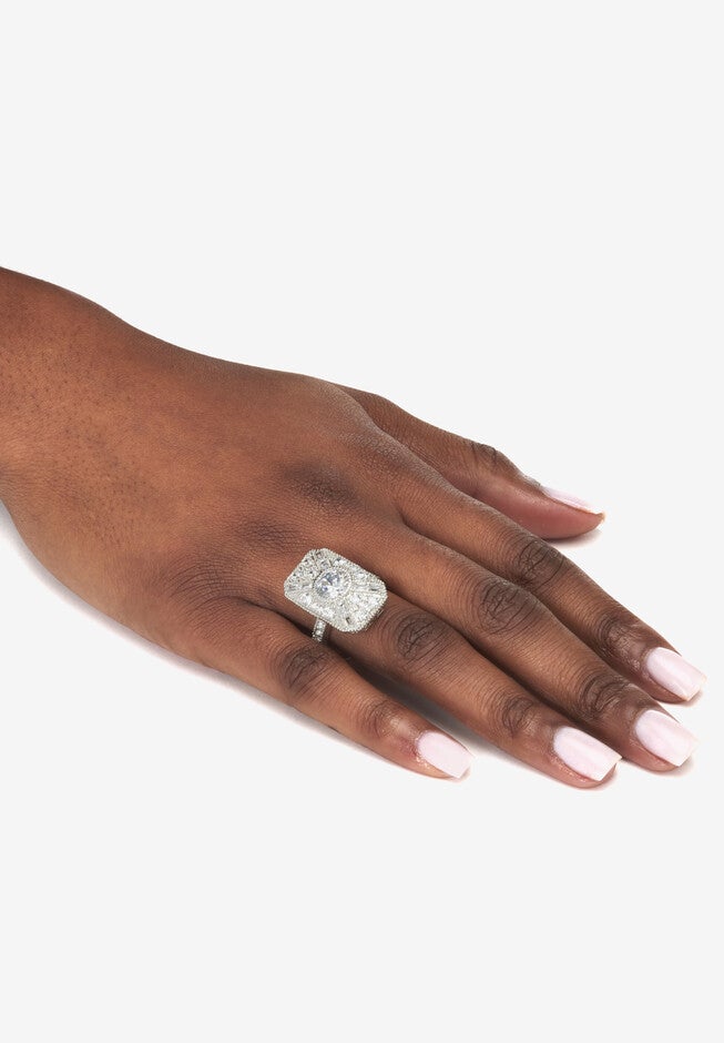 3.93 Tcw Round Cubic Zirconia Platinum-Plated Cocktail Ring, , alternate image number 1