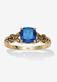 Cushion Cut Birthstone Ring In Gold-Plated Sterling Silver