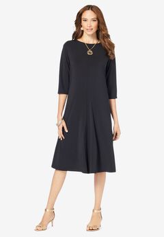 Plus Size 3/4 Sleeve Boatneck Swing Dress