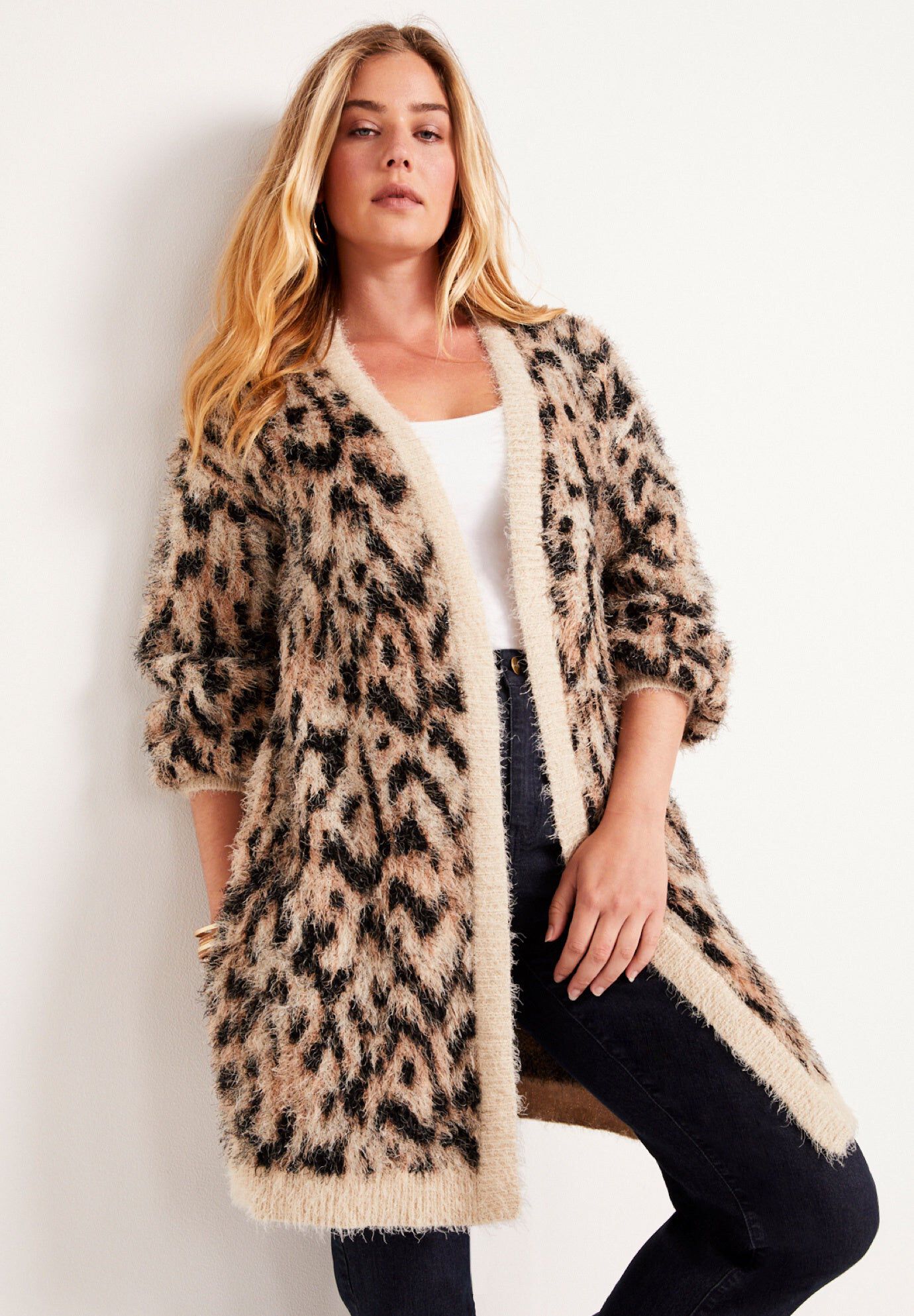 Leopard-Print Eyelash Cardigan