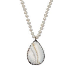Round Genuine Cultured Freshwater Pearl Silvertone Pendant Necklace 48-inch