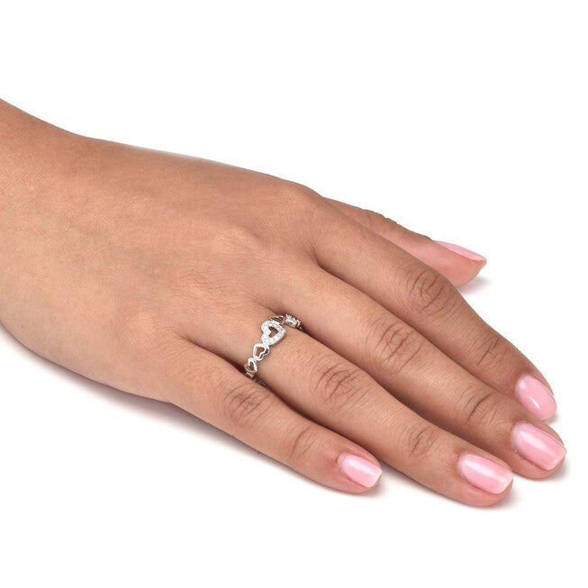 .09 TCW Diamond Sterling Silver Interchanging Dancing Hearts Ring, WHITE, alternate image number 2