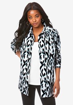 Plus Size Kate Long Sleeve Easy Cotton-Blend Button-Front Shirt