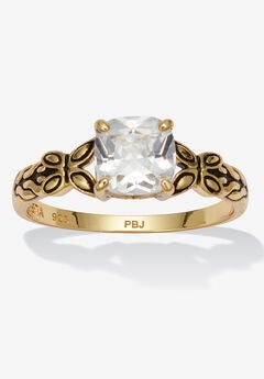 Cushion Cut Birthstone Ring In Gold-Plated Sterling Silver