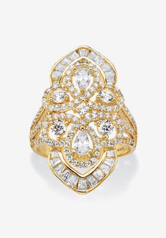 2.30 Cttw. 14K Gold-Plated Sterling Silver Pear-Cut Cubic Zirconia Cocktail Ring