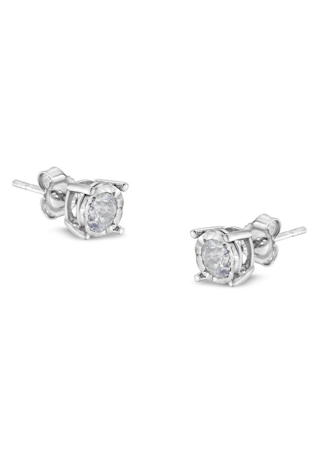 Sterling Silver Round Brilliantcut Diamond Miracleset Stud Earrings, WHITE, hi-res image number 0