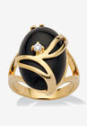 Yellow Gold Plated Natural Black Onyx and Round Crystal Ring, ONYX, hi-res image number null