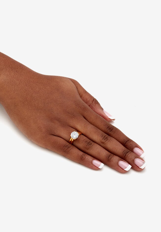3 Cttw Round Cubic Zirconia 14K Gold-Plated Silver Solitaire Wedding Ring Set, , alternate image number 3