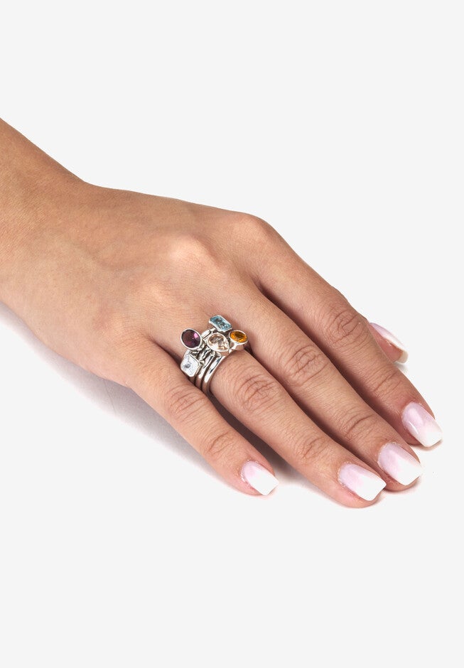 1.32 Tcw Cz And Simulated Crystal Platinum-Plated 5 Piece Stackable Ring Set, , alternate image number 2