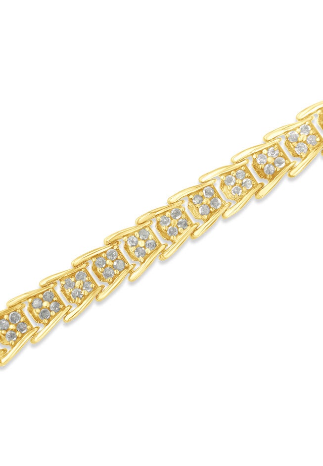 Yellow Gold Over Sterling Silver Diamond Chevron Link Tennis Bracelet, , alternate image number 3