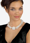 Silver Tone Oval Cultured Freshwater Pearl (7x9mm) Flower Necklace and Bracelet Set, 18 inches, , alternate image number null