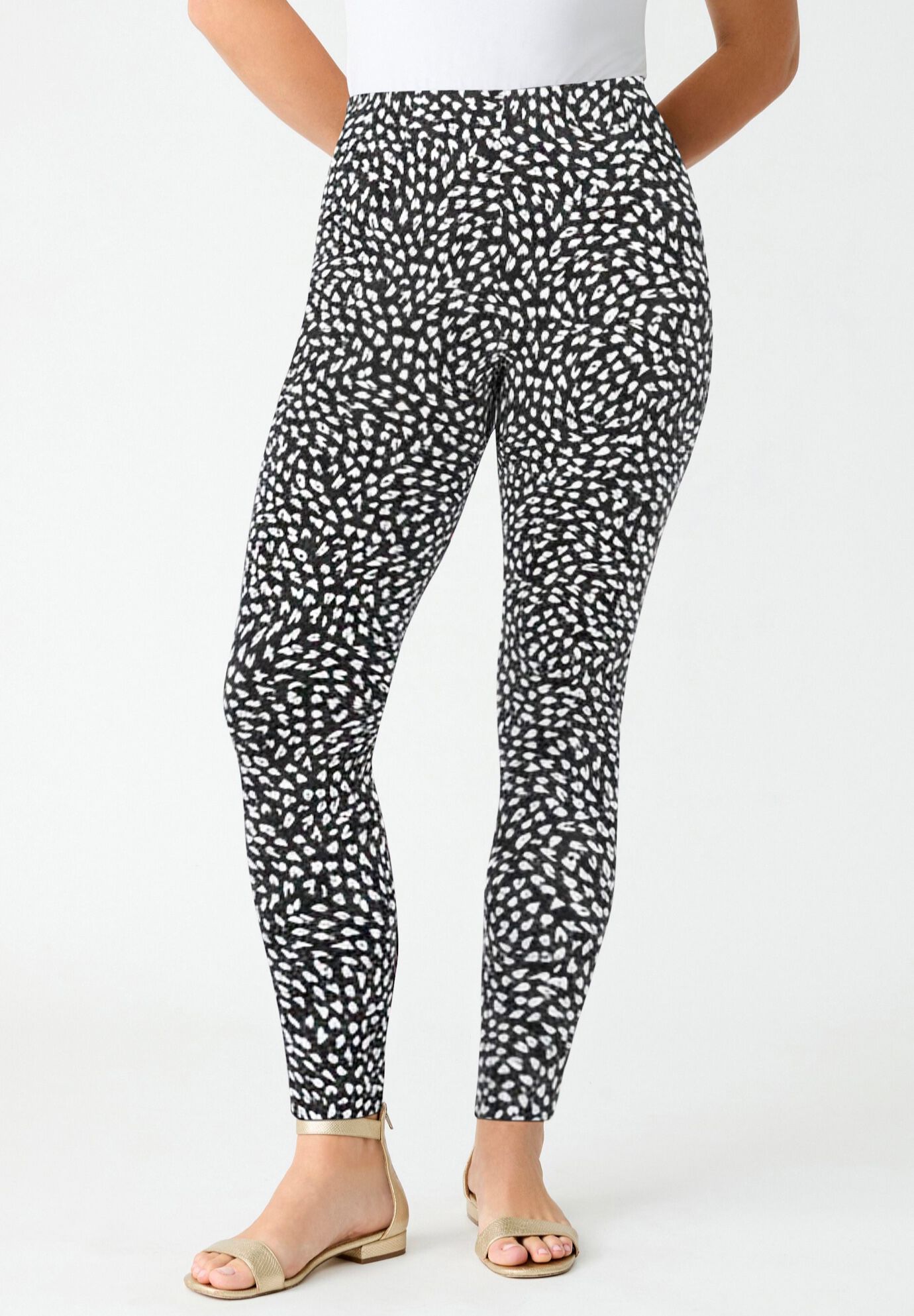 Plus Size Ankle Length Essential Stretch Legging, BLACK WHITE ABSTRACT, hi-res image number 0
