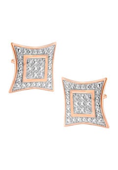 Rose Gold Plated Sterling Silver Diamond Accented 4Stone Four Pointed Star Shaped Halostyle Stud Ear