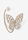 White Baguette Crystal & Simulated Pearl Butterfly Bangle Bracelet Goldtone, PEARL CRYSTAL, hi-res image number null