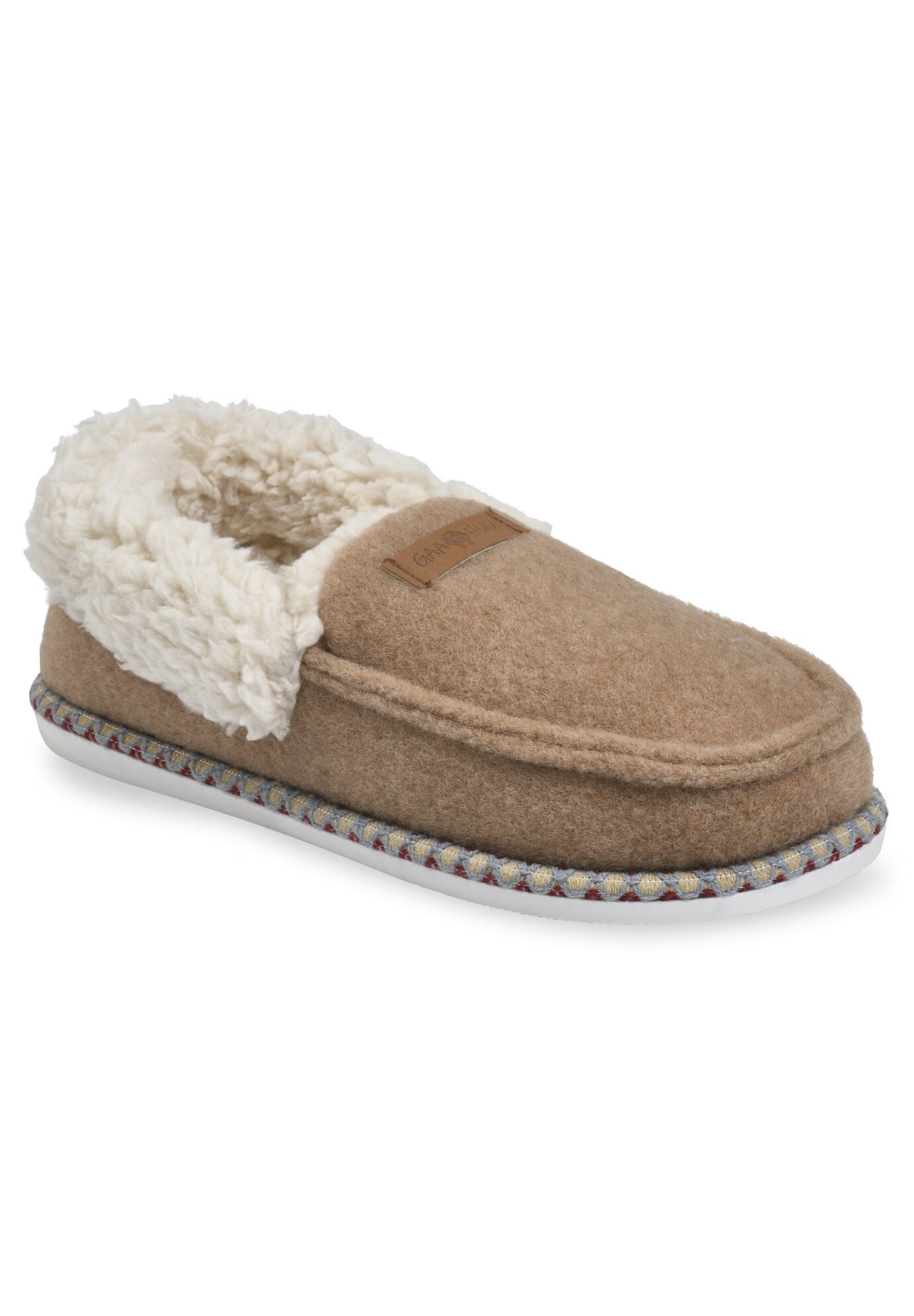 Faux Wool Felted Mocassin Slippers, TAN, hi-res image number 0