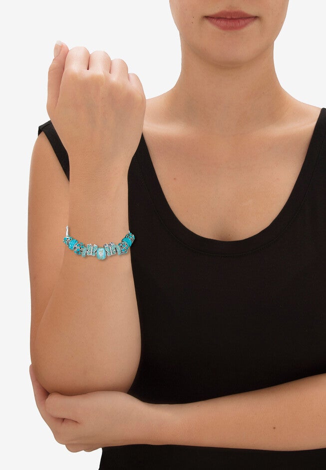 Blue Crystal Silvertone Bali Style Butterfly & Star Bracelet 8 inches Length, , alternate image number 2
