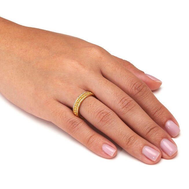 Triple Row Yellow Gold-Plated Round Crystal Band Ring, WHITE, alternate image number null