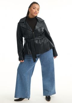 High-Low Peplum Leather Jacket