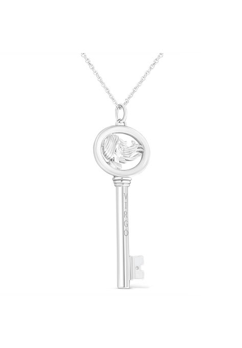 Sterling Silver Diamond Accent Virgo Zodiac Key Pendant Necklace, , alternate image number null