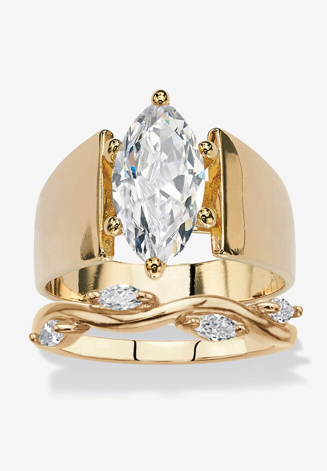 2.88 Cttw. Cubic Zirconia Gold-Plated Solitaire And Vine Wedding Ring Set, GOLD, hi-res image number 0