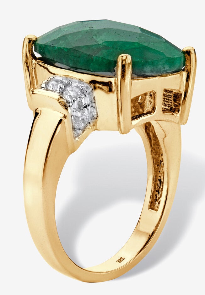 Yellow Gold Over Sterling Silver Emerald And Genuine Tanzanite Ring, , on-hover image number 1