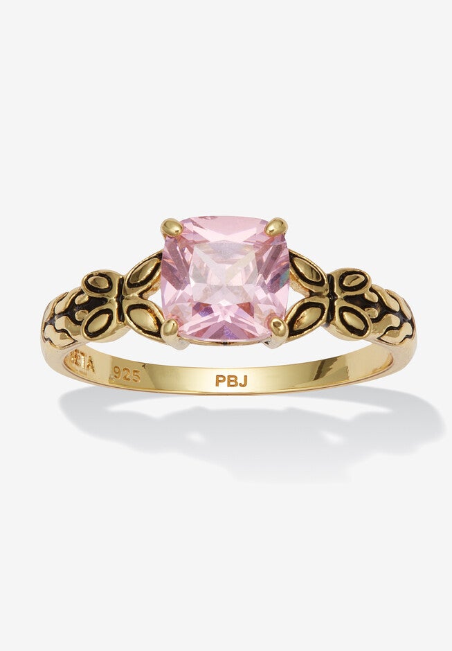 Cushion Cut Birthstone Ring In Gold-Plated Sterling Silver, OCTOBER, hi-res image number 0