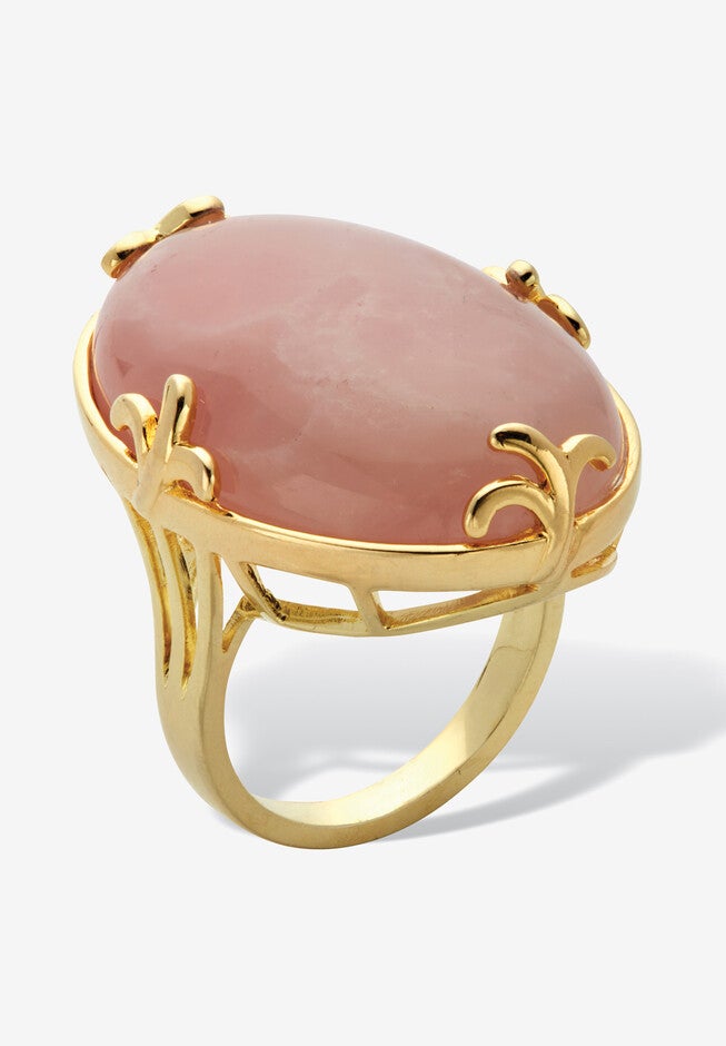 Cabochon Cut Rose Quartz 18K Gold-Plated Cocktail Ring, , on-hover image number 1